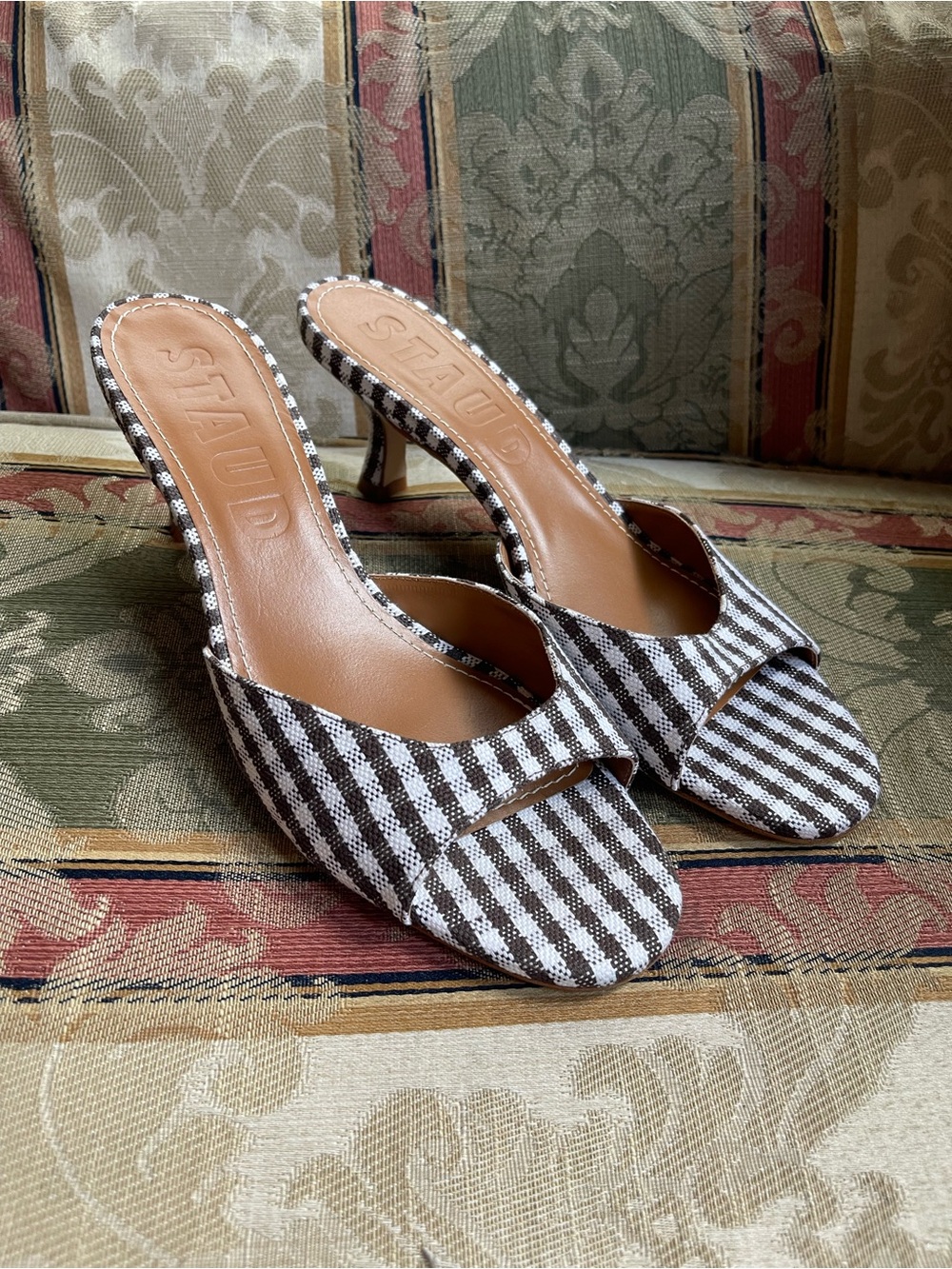 Staud Brigitte Mule Heeled Sandals In Brown & White. Size 41/11 US Women N11-15